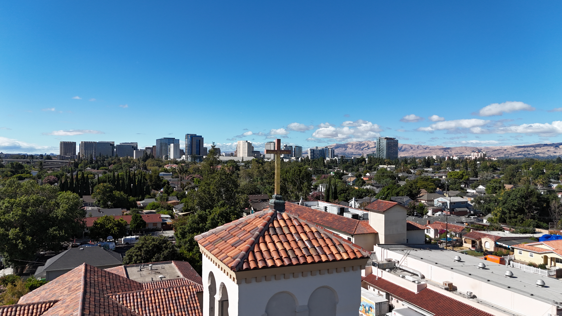 San Jose skyline with church cross in the foreground